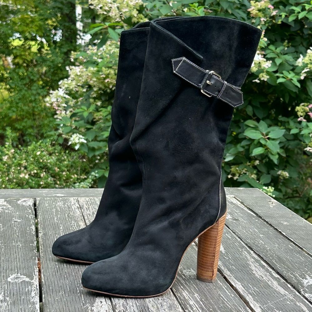 Boutique 9 Galen Black Suede Leather Tall Boots Size 6 Adjustable Calf